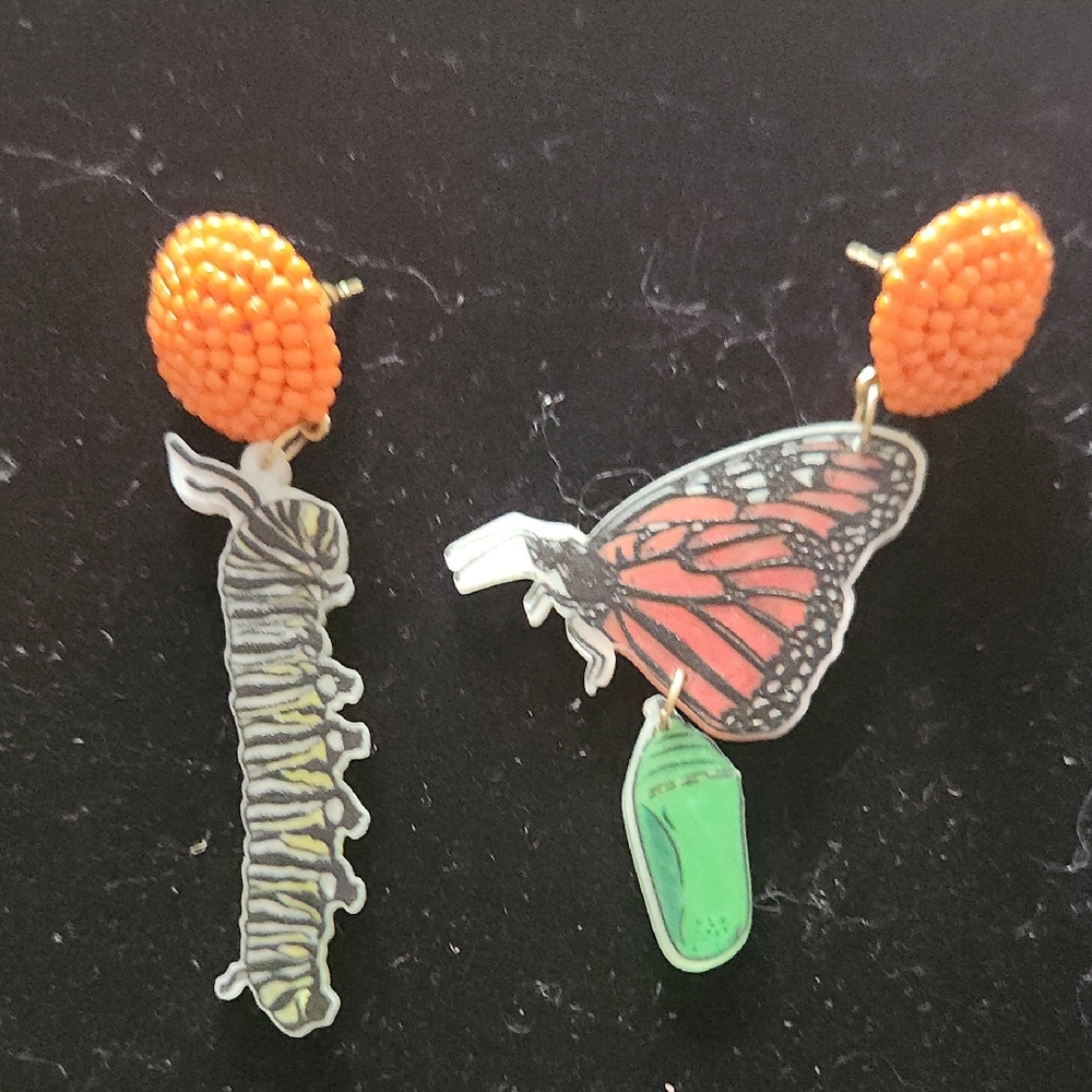 Orange and Multicolor Butterfly Earrings